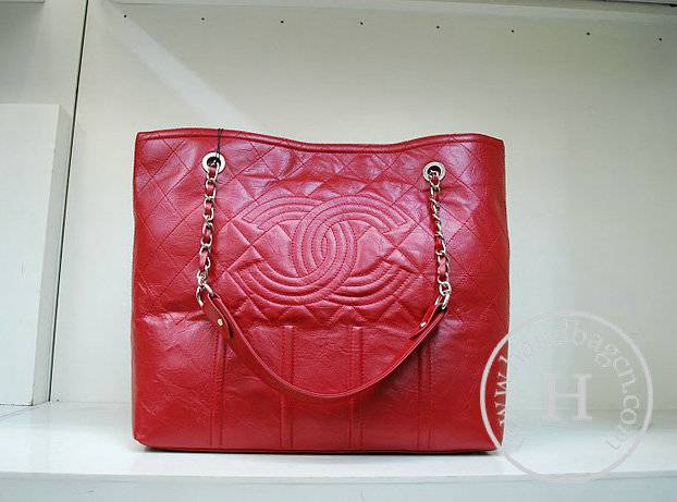 Chanel 35987 Replica Handbag Red Rugosity Leather With Silver Hardware - Click Image to Close