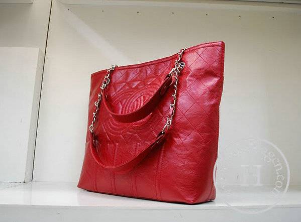 Chanel 35987 Replica Handbag Red Rugosity Leather With Silver Hardware