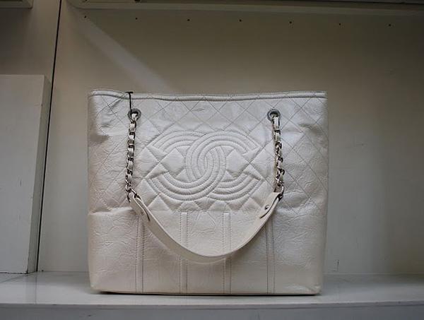Chanel 35987 Replica Handbag White Rugosity Leather With Silver Hardware