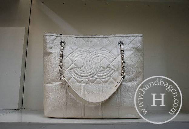 Chanel 35987 Replica Handbag White Rugosity Leather With Silver Hardware