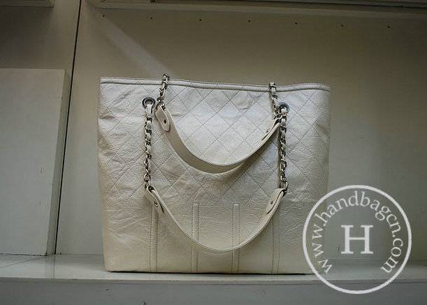 Chanel 35987 Replica Handbag White Rugosity Leather With Silver Hardware - Click Image to Close