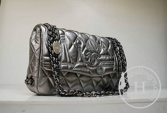 Chanel 35989 Grey Lambskin Leather Handbag With Silver Hardware - Click Image to Close