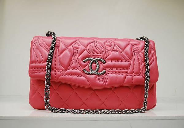 Chanel 35989 Replica Handbag Pink Lambskin Leather With Silver Hardware - Click Image to Close