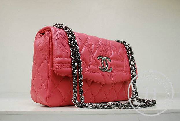 Chanel 35989 Replica Handbag Pink Lambskin Leather With Silver Hardware - Click Image to Close