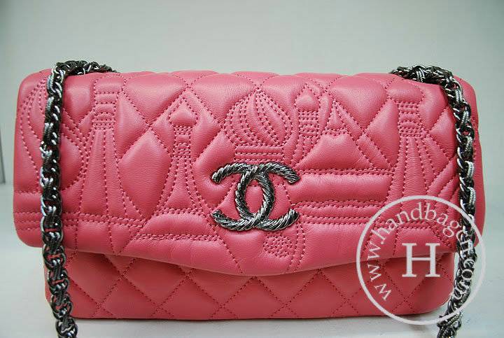 Chanel 35989 Replica Handbag Pink Lambskin Leather With Silver Hardware