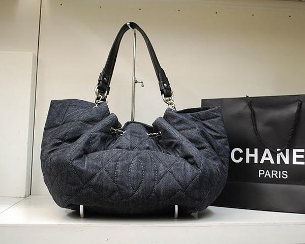 Chanel 35990 Replica Handbag Black Denim Leather With Silver Hardware