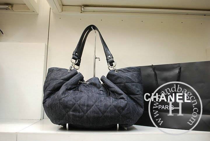 Chanel 35990 Replica Handbag Black Denim Leather With Silver Hardware - Click Image to Close