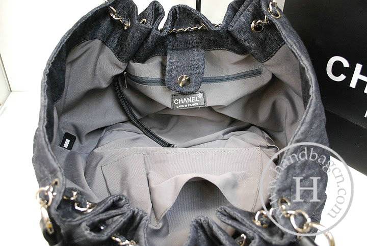 Chanel 35990 Replica Handbag Black Denim Leather With Silver Hardware
