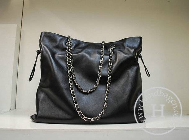 Chanel 35991 Replica Handbag Black Lambskin Leather With Silver Hardware