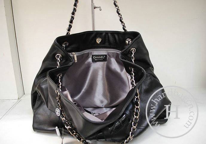 Chanel 35992 Replica Handbag Black Lambskin Leather With Silver Hardware