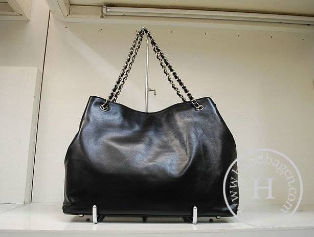 Chanel 35992 Replica Handbag Black Silver Lambskin Leather With Silver Hardware