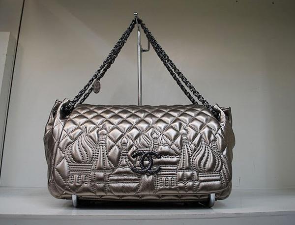 Chanel 35995 Replica Handbag Silver Lambskin Leather With Silver Hardware