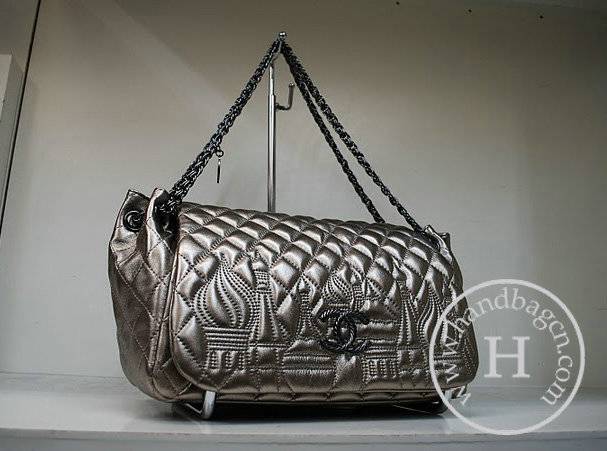 Chanel 35995 Replica Handbag Silver Lambskin Leather With Silver Hardware