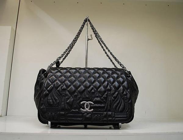 Chanel 35995 Reilca Handbag Black Lambskin Leather With Silver Hardware - Click Image to Close
