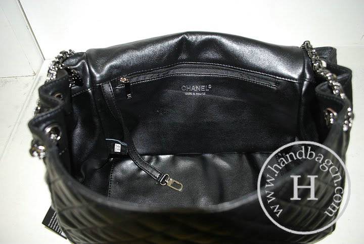 Chanel 35995 Reilca Handbag Black Lambskin Leather With Silver Hardware