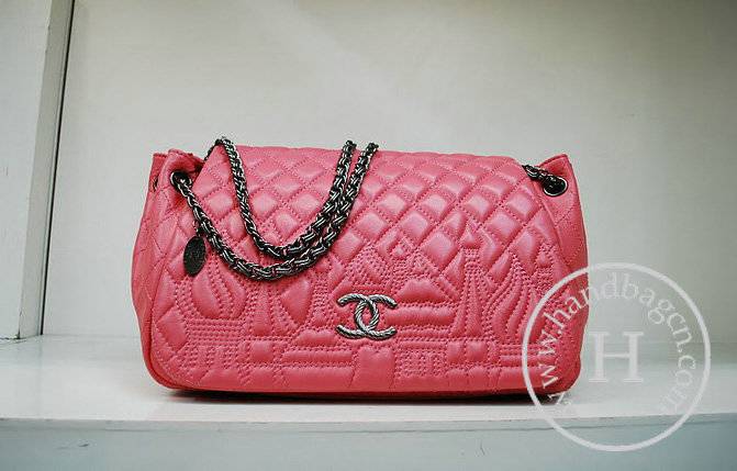 Chanel 35995 Replica Handbag Pink Lambskin Leather With Silver Hardware - Click Image to Close
