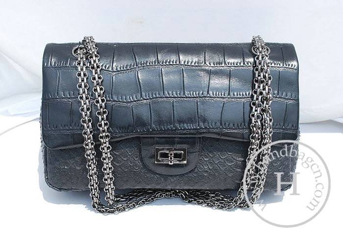 Chanel 36001 Black Snake and Croco Veisn Leather Handbag