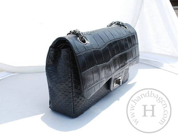 Chanel 36001 Black Snake and Croco Veisn Leather Handbag