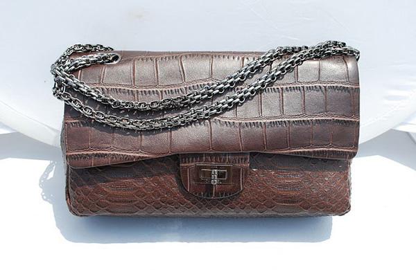 Chanel 36001 Coffee Snake and Croco Veisn leather handbag - Click Image to Close
