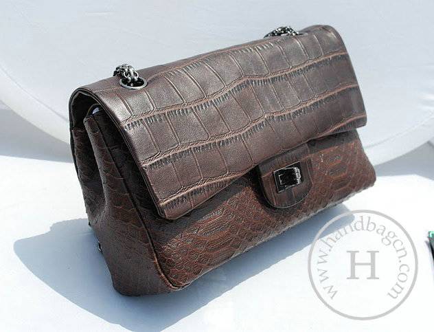 Chanel 36001 Coffee Snake and Croco Veisn leather handbag