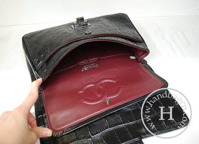Chanel 36002 Black Snake and Croco Veisn Leather Handbag - Click Image to Close