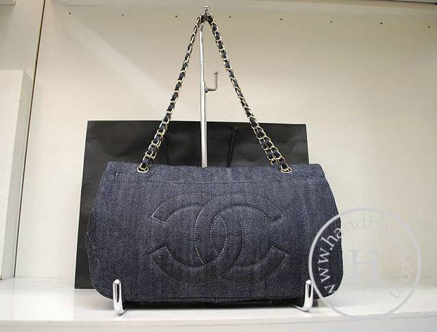 Chanel 36003 Black Denim Flap Handbag With Gold Hardware