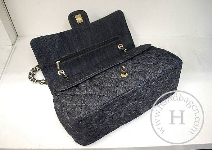Chanel 36003 Black Denim Flap Handbag With Gold Hardware - Click Image to Close