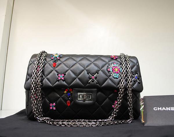 Chanel 36005 Black Lambskin Leather Replica Handbag With Silver Hardware