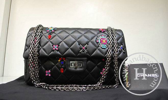 Chanel 36005 Black Lambskin Leather Replica Handbag With Silver Hardware - Click Image to Close