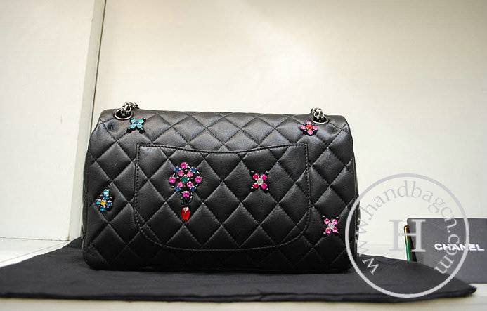 Chanel 36005 Black Lambskin Leather Replica Handbag With Silver Hardware