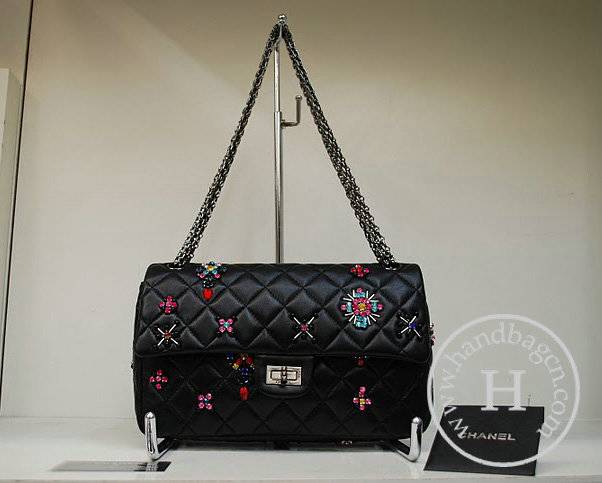 Chanel 36005 Black Lambskin Leather Replica Handbag With Silver Hardware - Click Image to Close