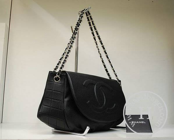 Chanel 36007 Black Caviar Leather Handbag With Silver Hardware