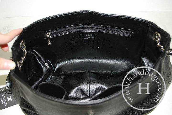 Chanel 36007 Black Caviar Leather Handbag With Silver Hardware