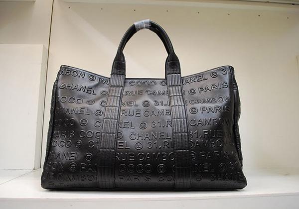 Chanel 36009 Knockoff Handbag Black Embossed Leather