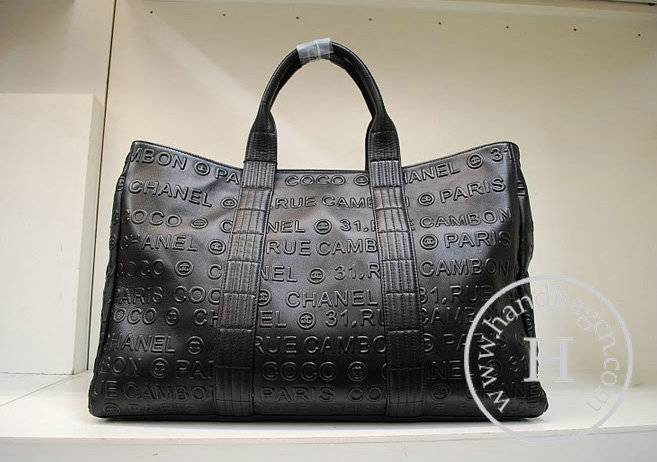 Chanel 36009 Knockoff Handbag Black Embossed Leather - Click Image to Close