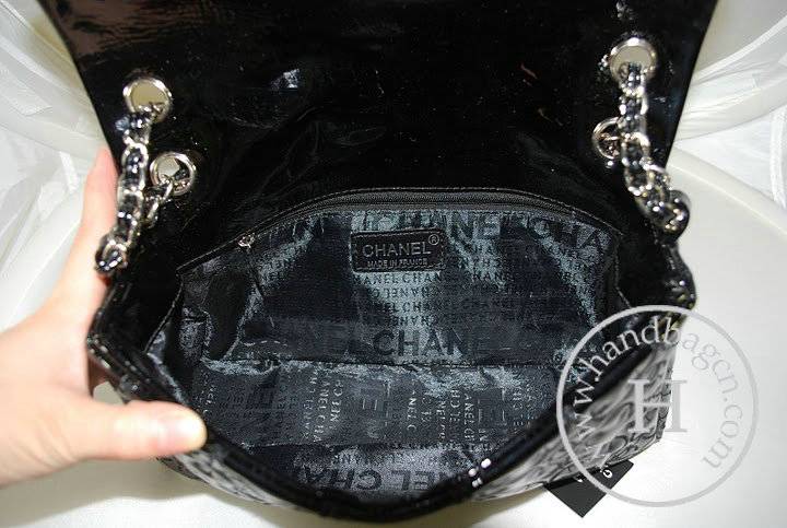 Chanel 36011 Knockoff Handbag Black Embroidery Patent Leather With Silver Hardware
