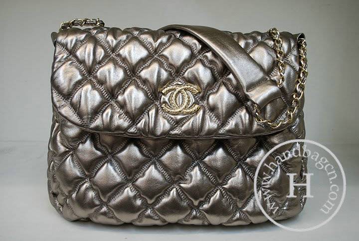 Chanel 36012 Knockoff Handbag Silvery Grey Bubbles Lambskin Leather With Gold Hardware
