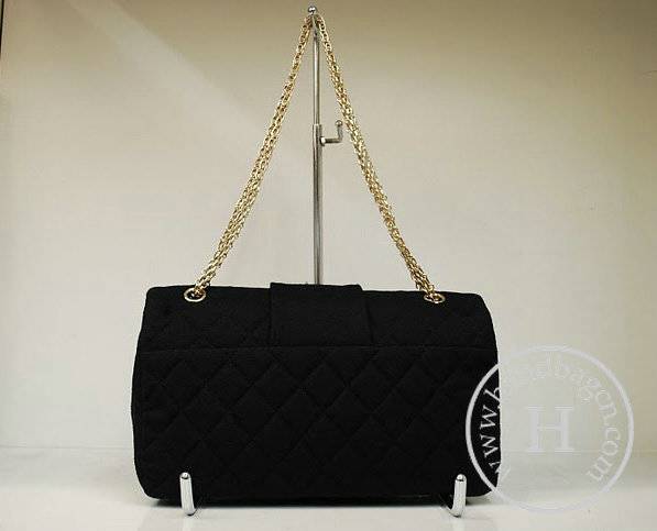 Chanel 36015 Black Wool Romanov Flap Knockoff Bag With Gold Hardware - Click Image to Close