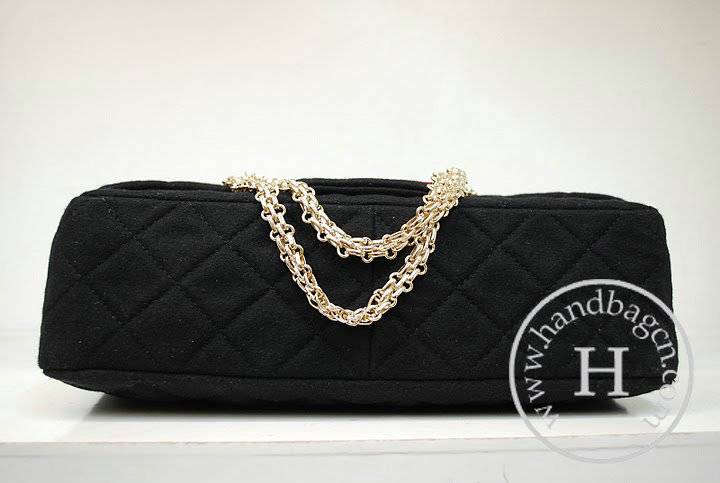 Chanel 36015 Black Wool Romanov Flap Knockoff Bag With Gold Hardware