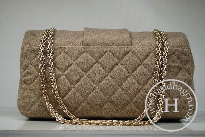 Chanel 36015 Khaki Wool Romanov Flap Knockoff Bag With Gold Hardware - Click Image to Close