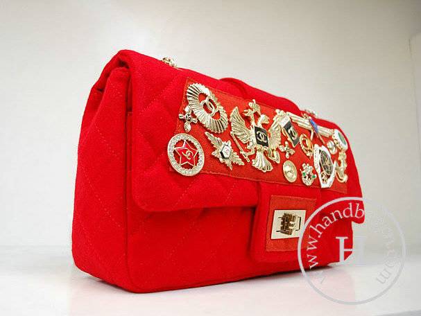 Chanel 36015 Red Wool Romanov Flap Knockoff Bag With Gold Hardware - Click Image to Close