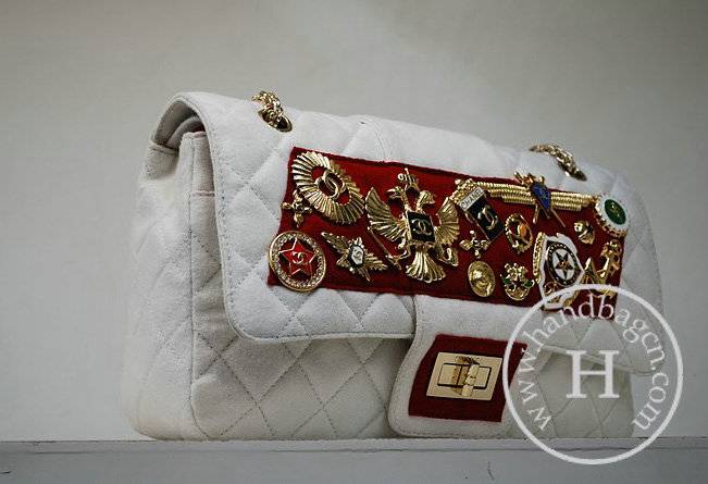 Chanel 36015 White Wool Romanov Flap Bag With Gold Hardware