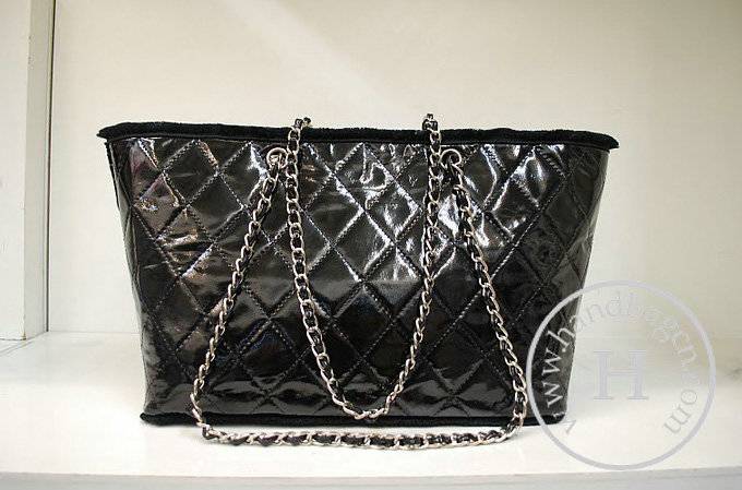 Chanel 36016 Knockoff Handbag Black Patent Leather With Silver Hardware