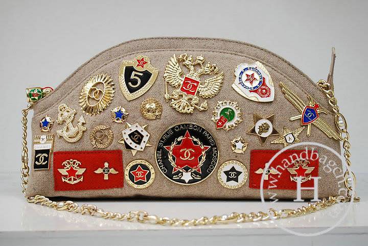 Chanel 36015 Khaki Wool Romanov Shoulder Bag