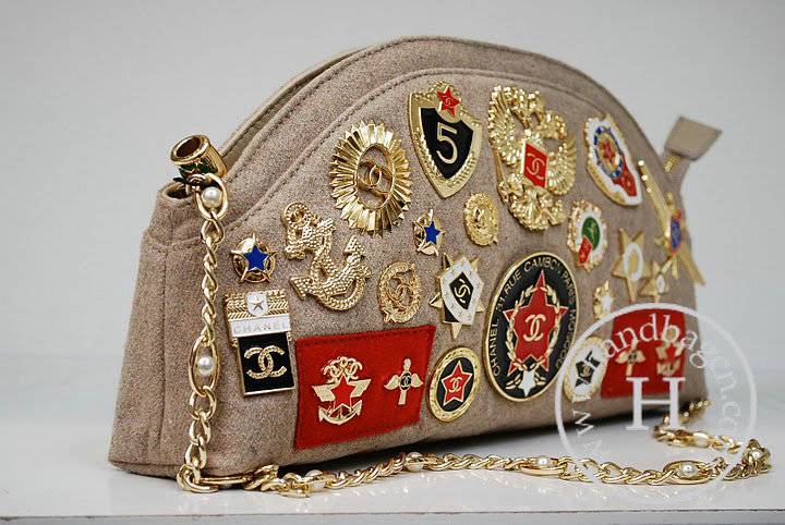 Chanel 36015 Khaki Wool Romanov Shoulder Bag
