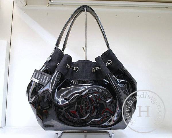 Chanel 36018 Knockoff Handbag Black patent Leather With Silver Hardware