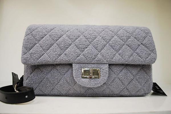 Chanel 36021 Grey Quilted Tweed Pouch Flap Knockoff Bag - Click Image to Close