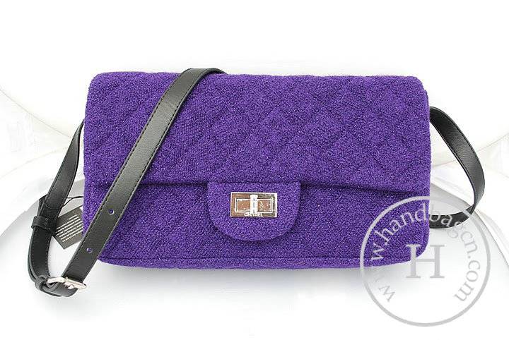 Chanel 36021 Purple Quilted Tweed Pouch Flap Knockoff Bag - Click Image to Close