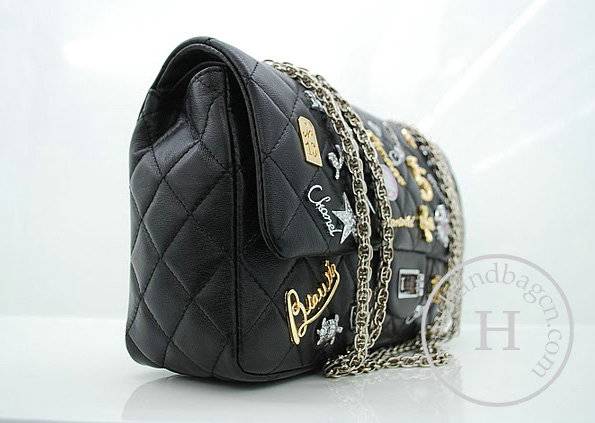 Chanel 36024 Black Jansen Lambskin Leather Flap Knockoff Bag - Click Image to Close