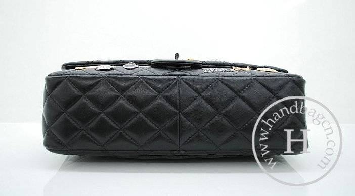 Chanel 36024 Black Jansen Lambskin Leather Flap Knockoff Bag